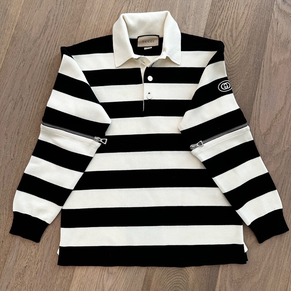 Gucci detachable sleeves striped black and white polo shirt